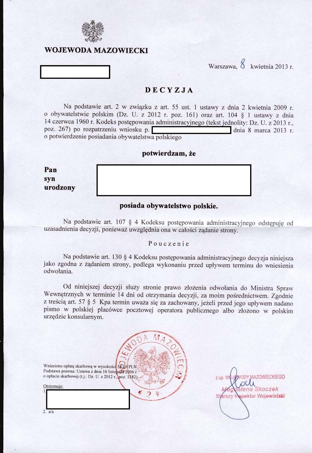 Oficjalny dokument potwierdzenia polskiego obywatelstwa