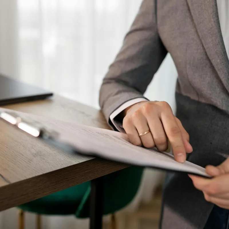 Tłumacz przysięgły w Polsce analizujący dokument przy biurku