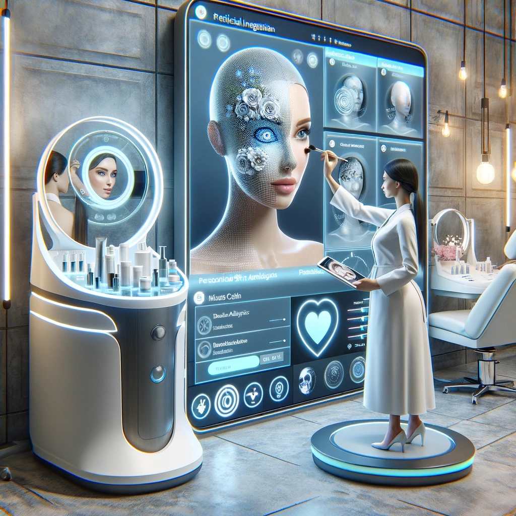 Profissional utilizando tecnologia de holograma para tratamento estético