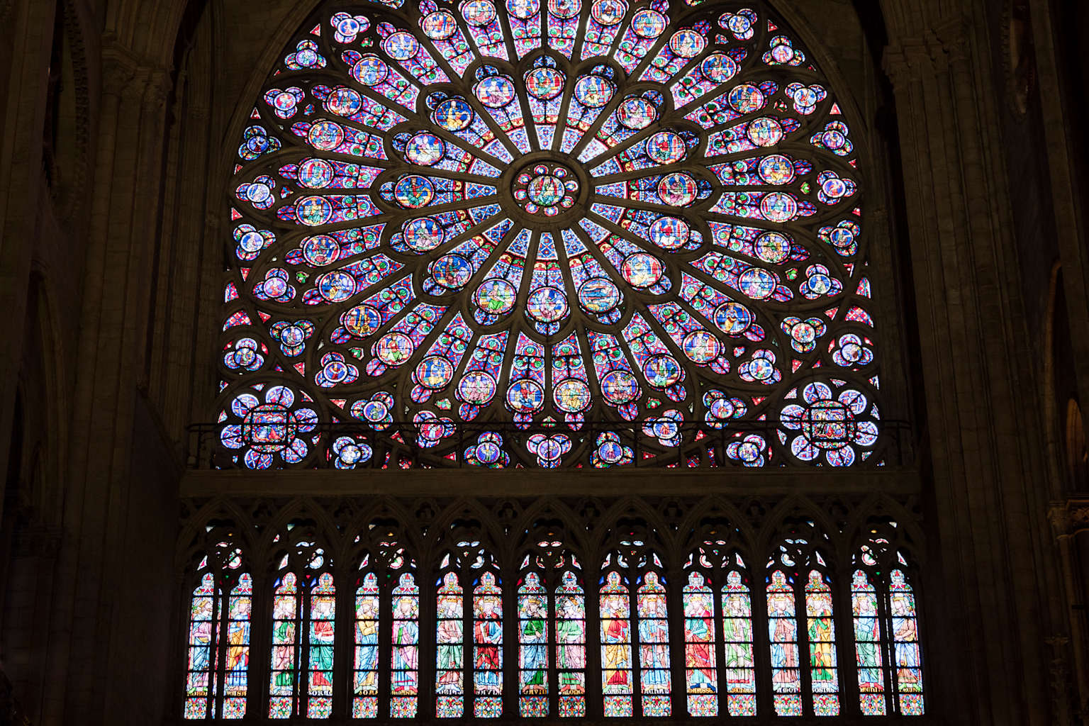 Stained glass windows of Notre-Dame Cathedral, Paris