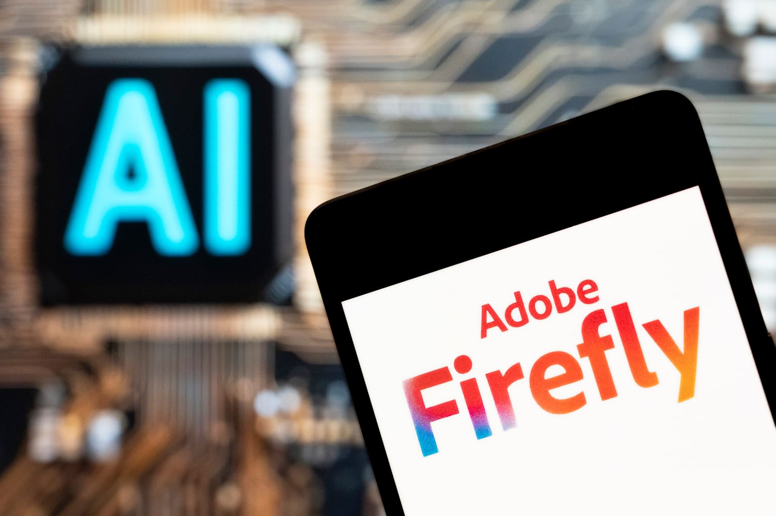 In this photo illustration, the Adobe Firefly logo seen...