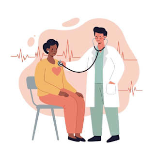 Heart specialist doctor examining a patient using a stethoscope for a heart checkup