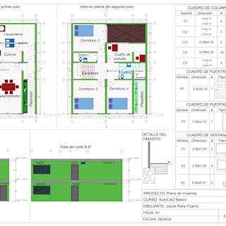 Architectural Floor Plans And Building Sections Of A Two-Story Single-Family House Showing Room Layouts, Structural Details, And Construction Specifications