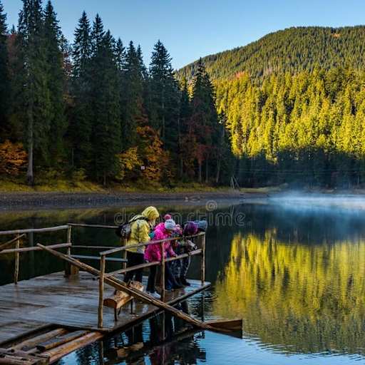 Tourists on Synevyr Lake Feed Fish from the Raft Editorial ...