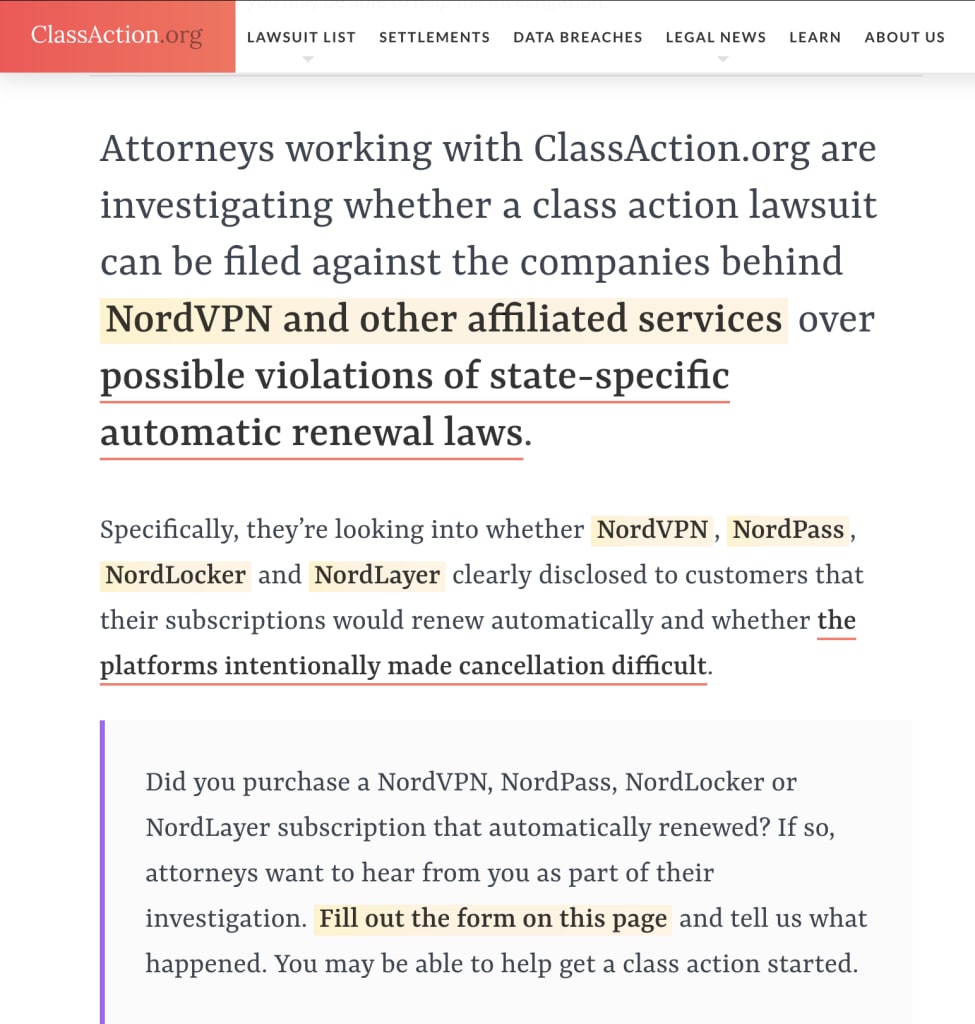 クラスアクションのスクリーンショット