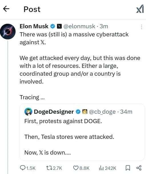 X crashes multiple times on Monday, Elon Musk claims ...