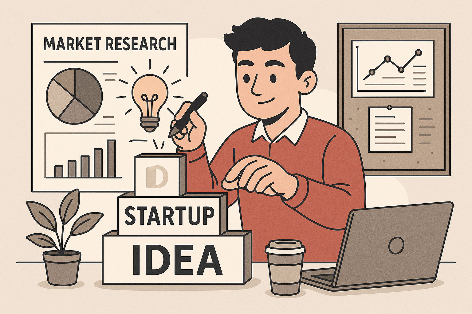 Entrepreneur building startup idea based on market research