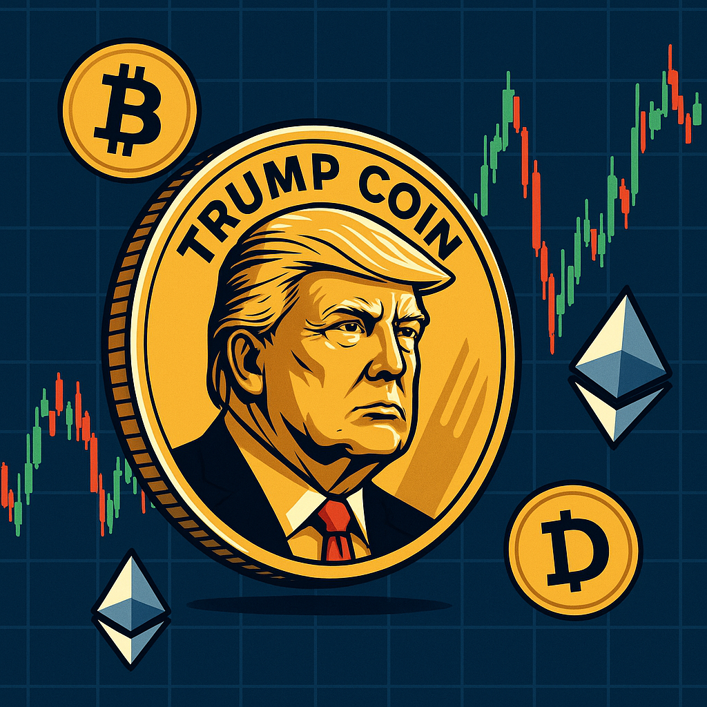 Иллюстрация Trump Coin с Трампом и графиком цен
