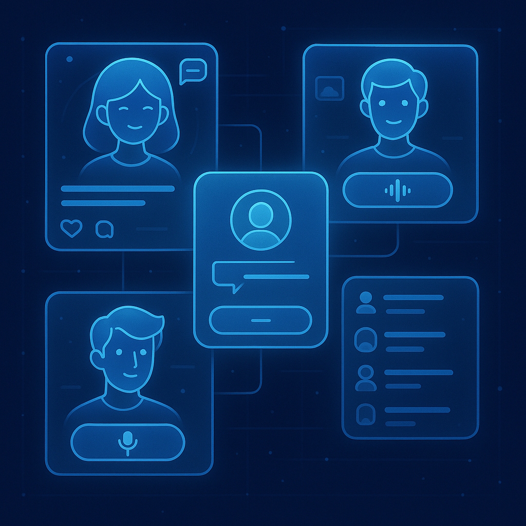 Futuristic AI-native social platform interface