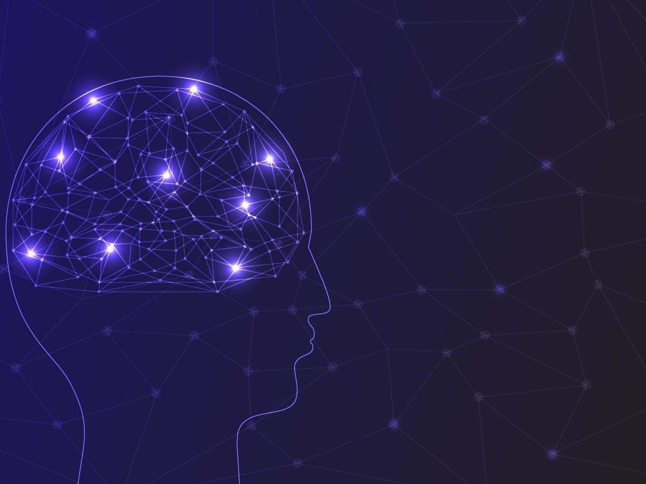 Stylized representation of a neural network within a human head outline