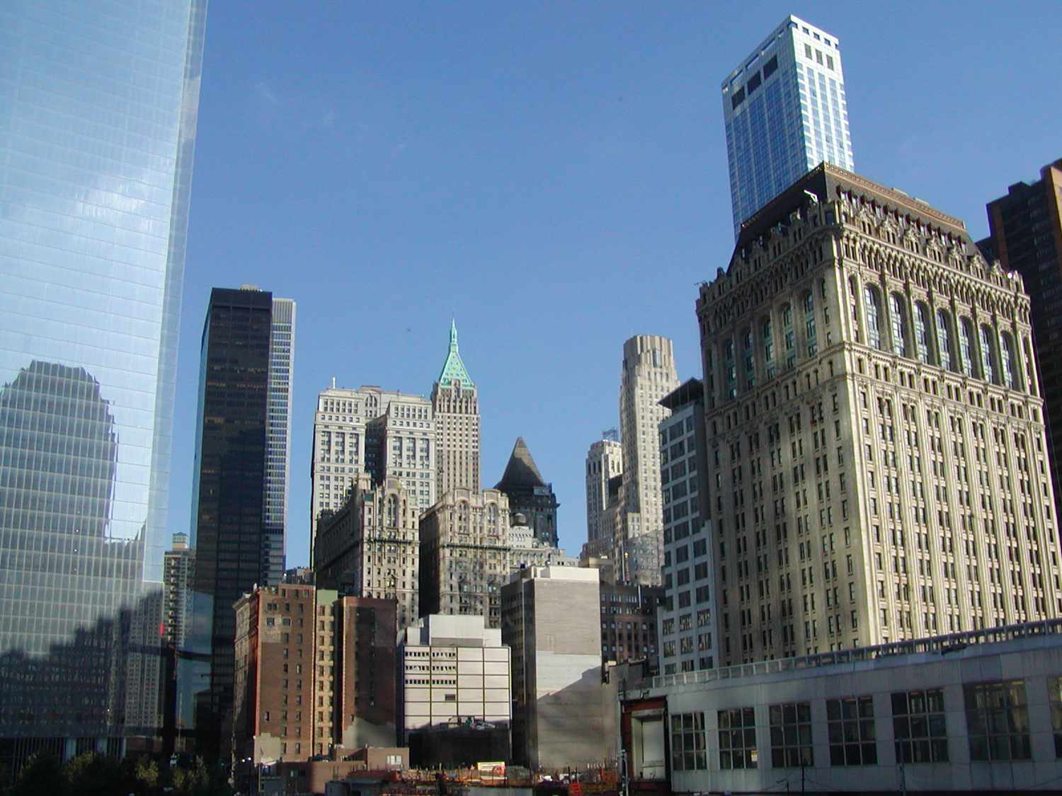 A mix of modern and historic architecture in New York City's financial district