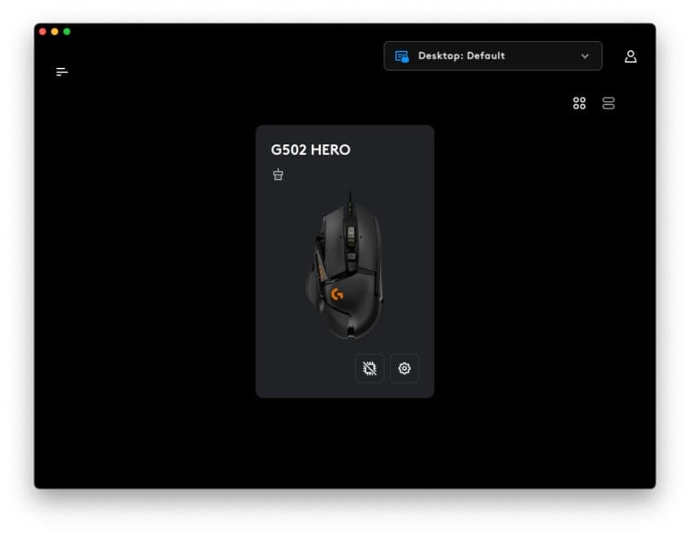Giao diện phần mềm Logitech G Hub hiển thị cấu hình chuột gaming G502 HERO trên máy Mac.