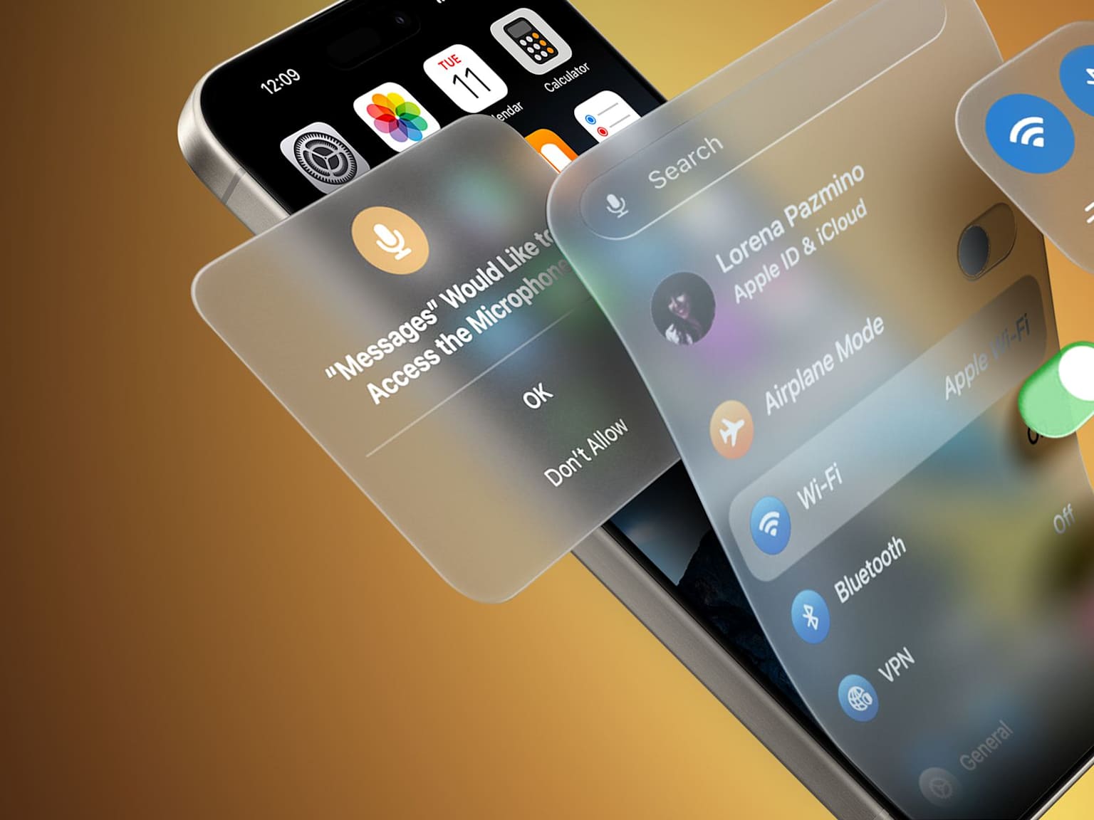 Concept design showcasing a glassy, transparent interface for a possible future iOS version.