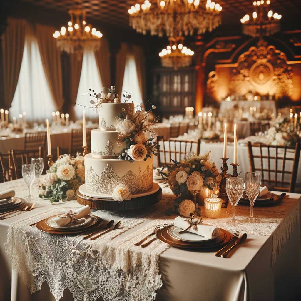 Elegant table setting with a vintage-inspired wedding cake
