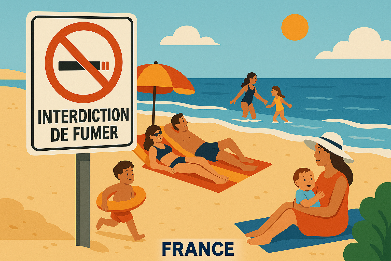 Plage française avec interdiction de fumer en vigueur