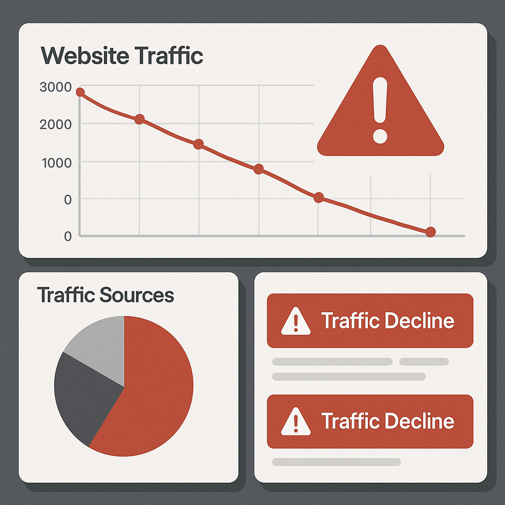 Analytics dashboard displaying the warning signs of SEO strategy failures and declining website performance