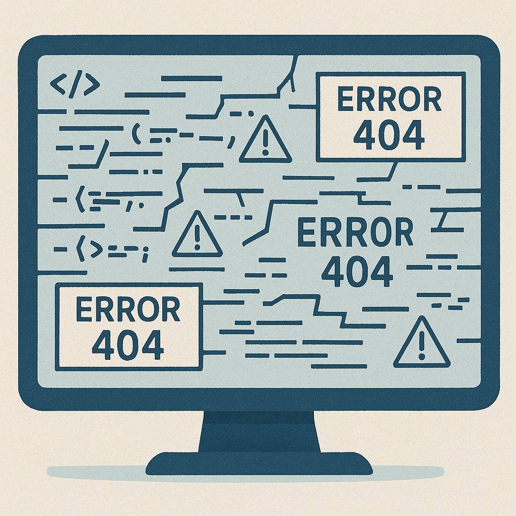 Technical SEO issues visualization with broken code and error messages that hurt website rankings