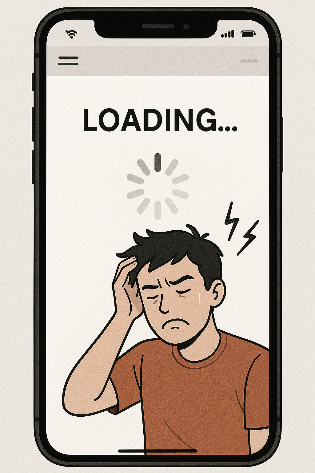 Mobile user experience showing slow loading website - a critical SEO failure in the mobile-first era