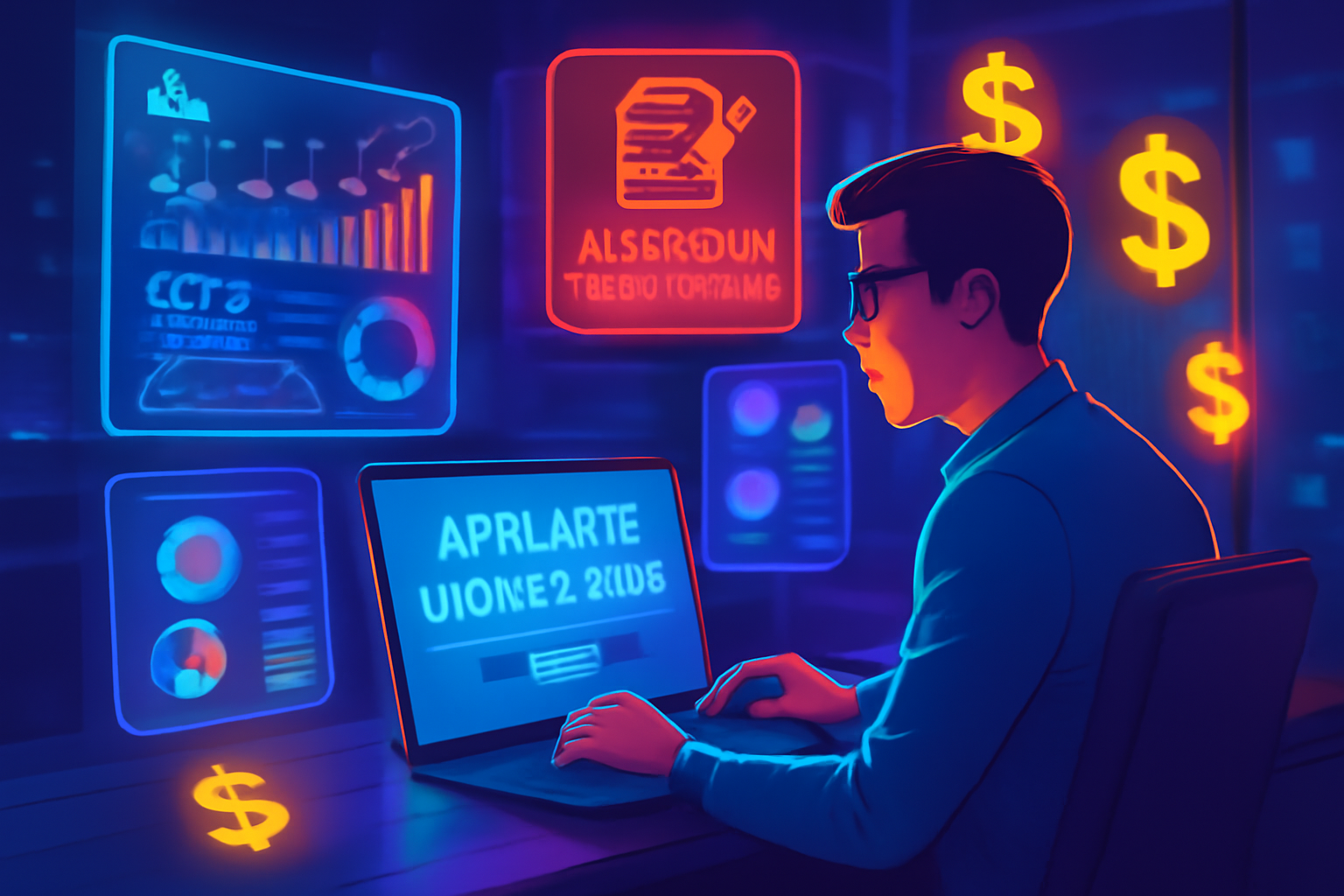 AI-powered affiliate marketing workspace showing modern success