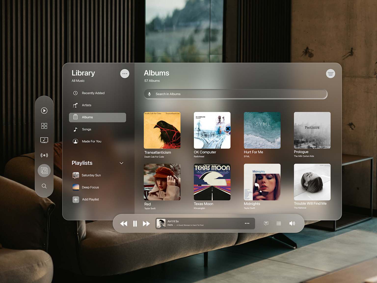 Apple Vision Pro Interface showcasing the Music App