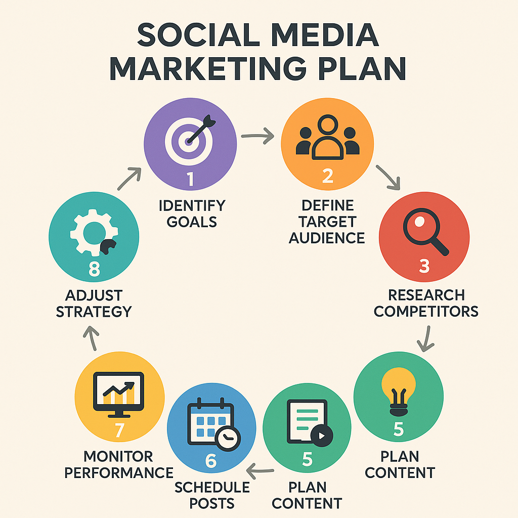 Step-by-step social media marketing plan creation infographic