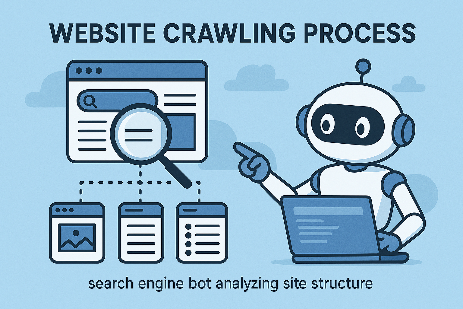 Technical SEO crawling process showing how search engines analyze website structure
