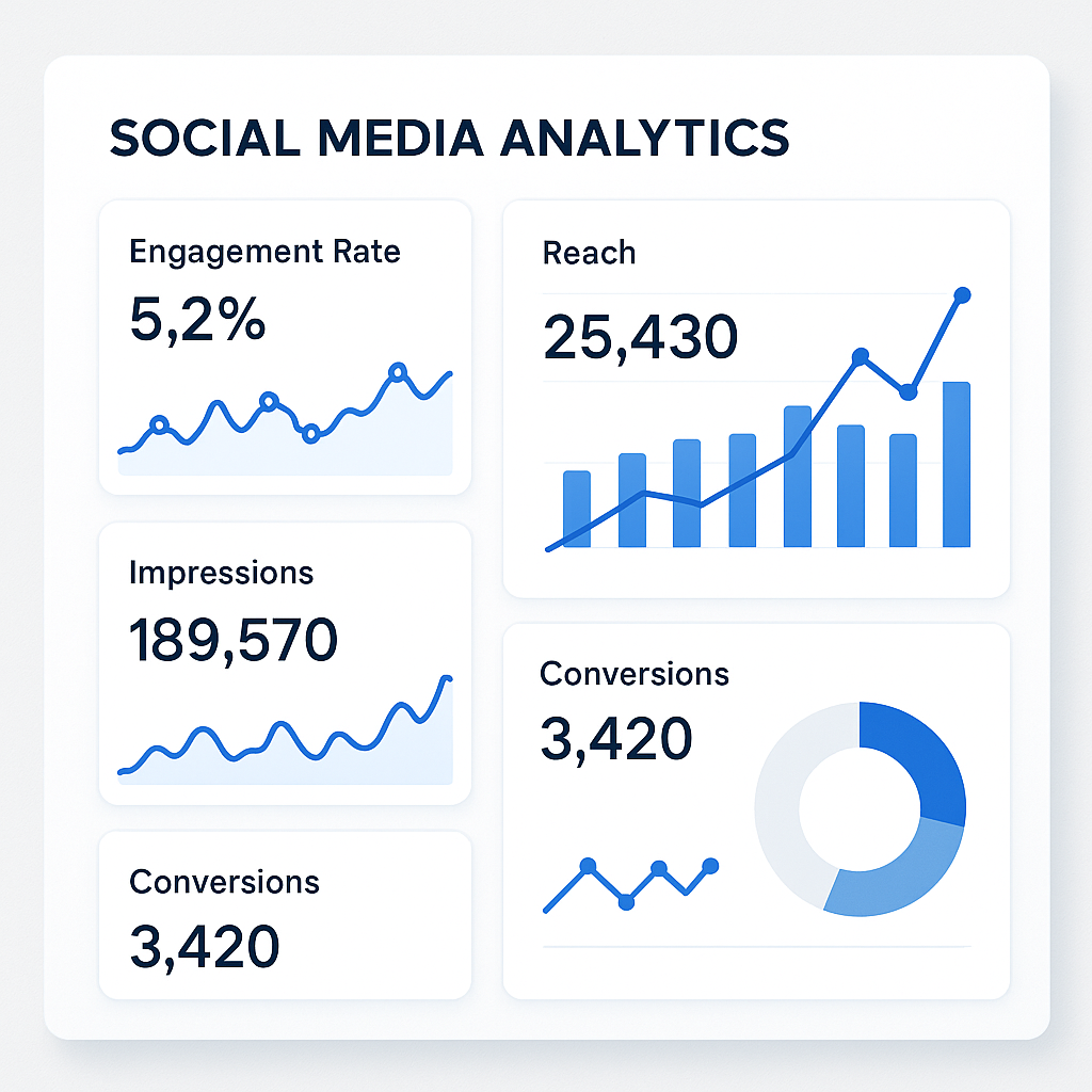 Social media analytics dashboard with key performance metrics