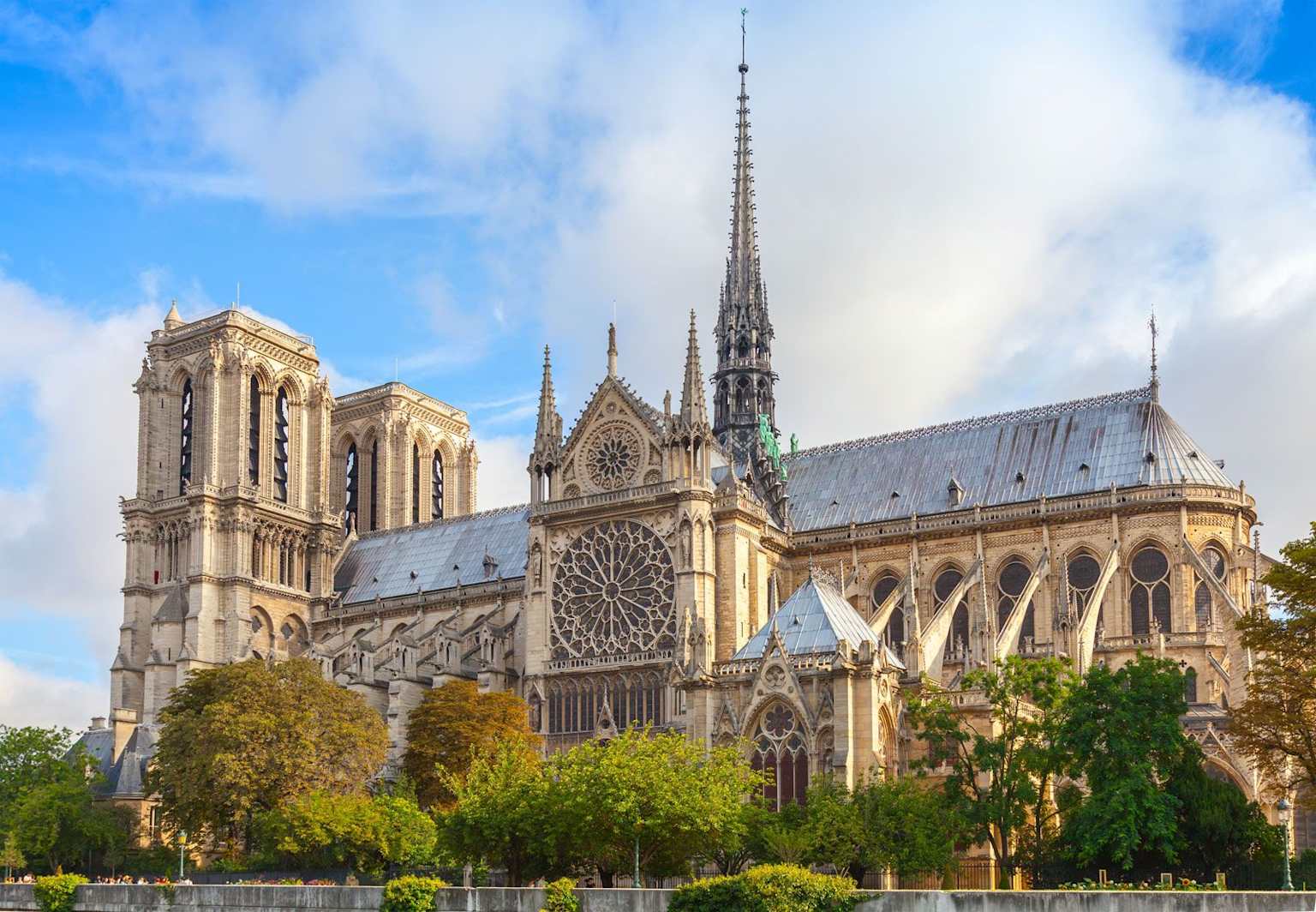 Exterior view of the Notre Dame Cathedral in Paris