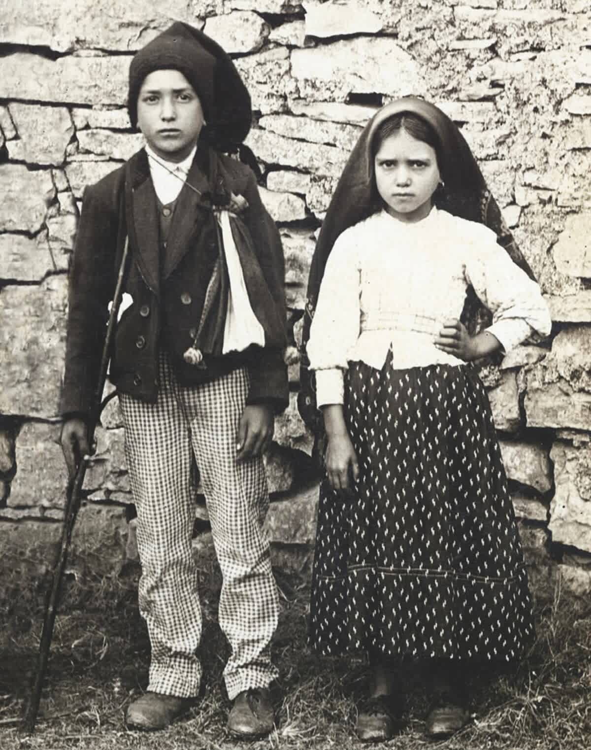 A historical photograph of siblings Francisco and Jacinta Marto
