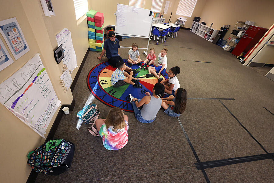 A group of students gathered in a microschool setting