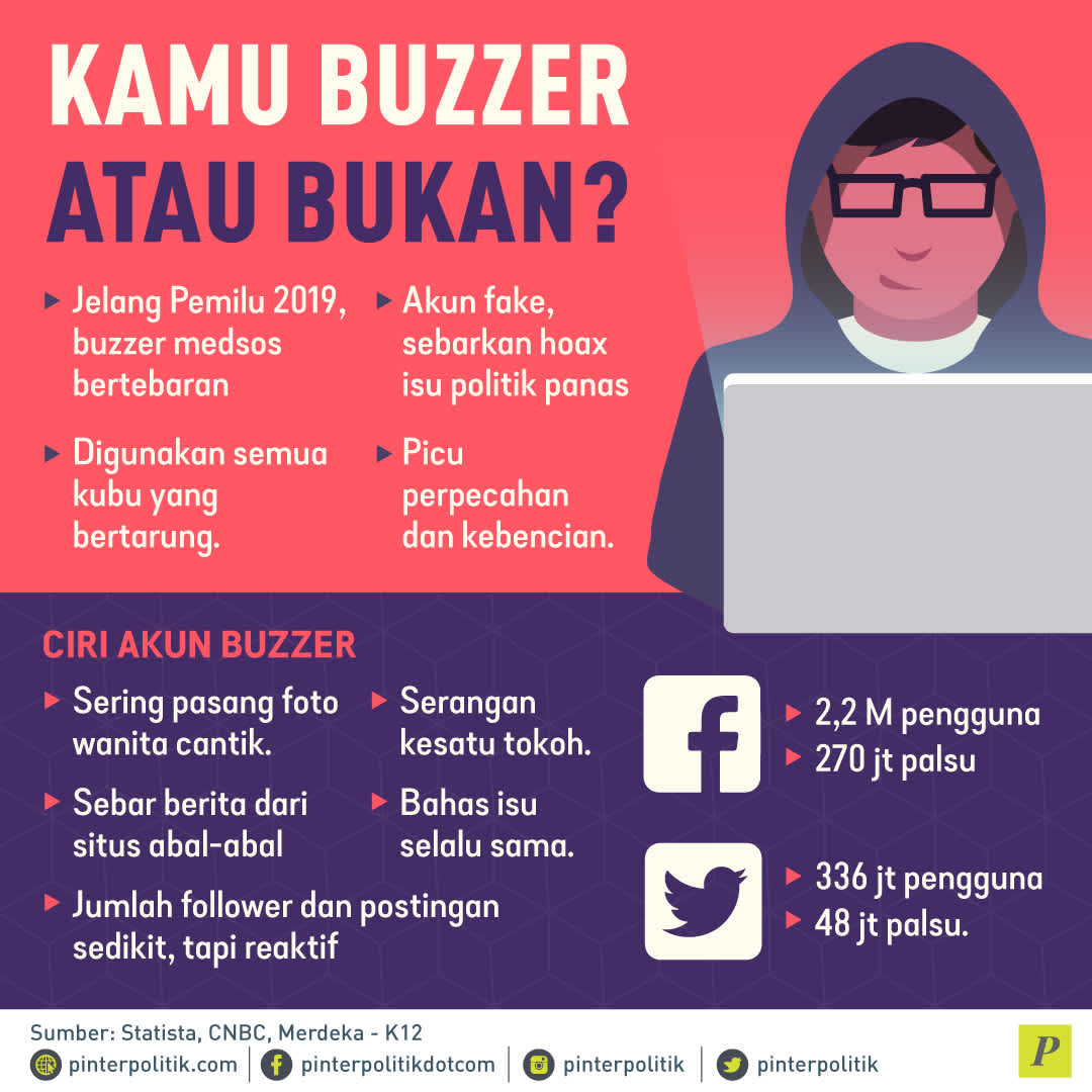 Characteristics of buzzer accounts and their activities on social media platforms.