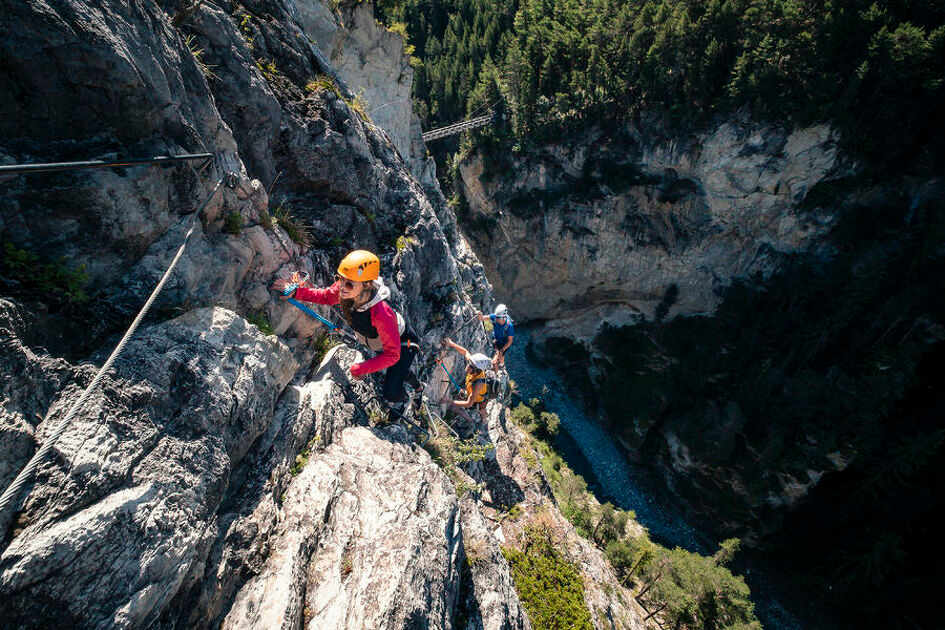 Climbers ascending the Via Ferrata du Diable at Aussois