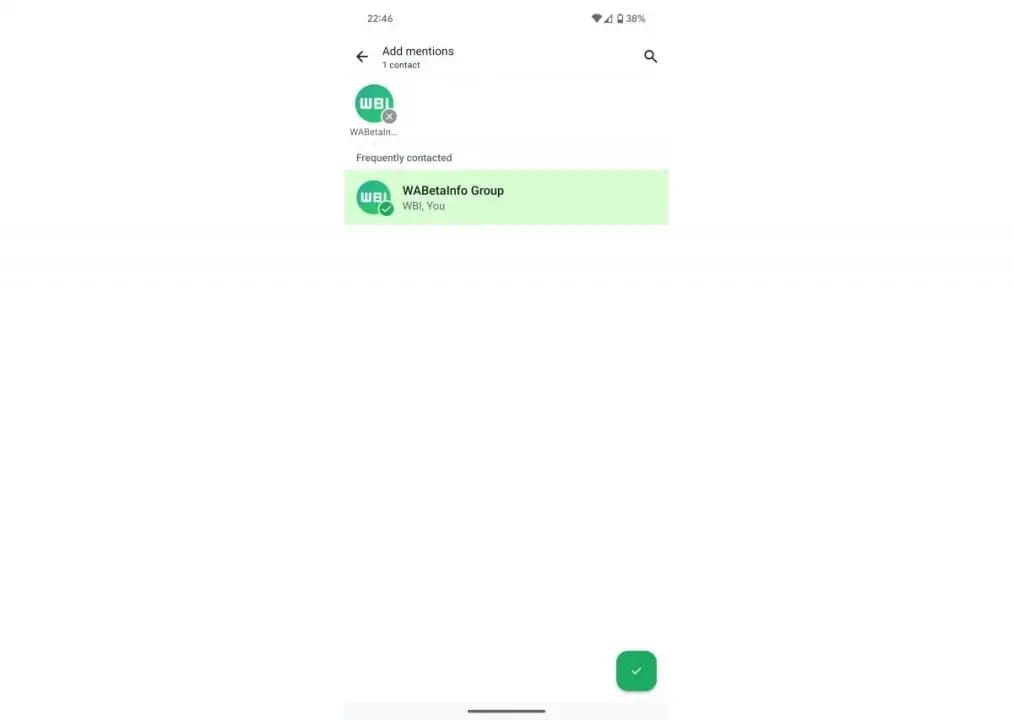 A Screenshot of WhatsApp's 'Add Mentions' Screen