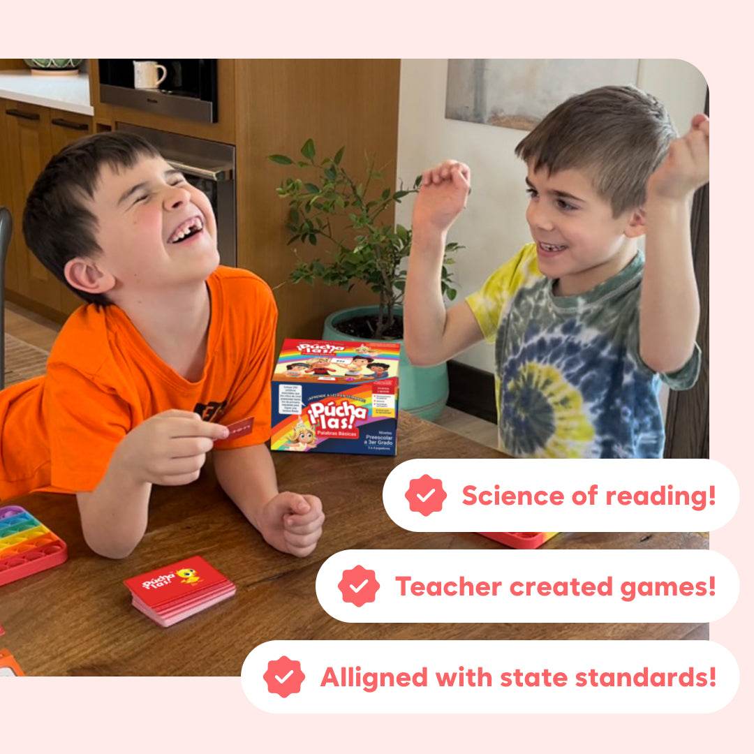 Two young boys enjoying the Puchalas reading game