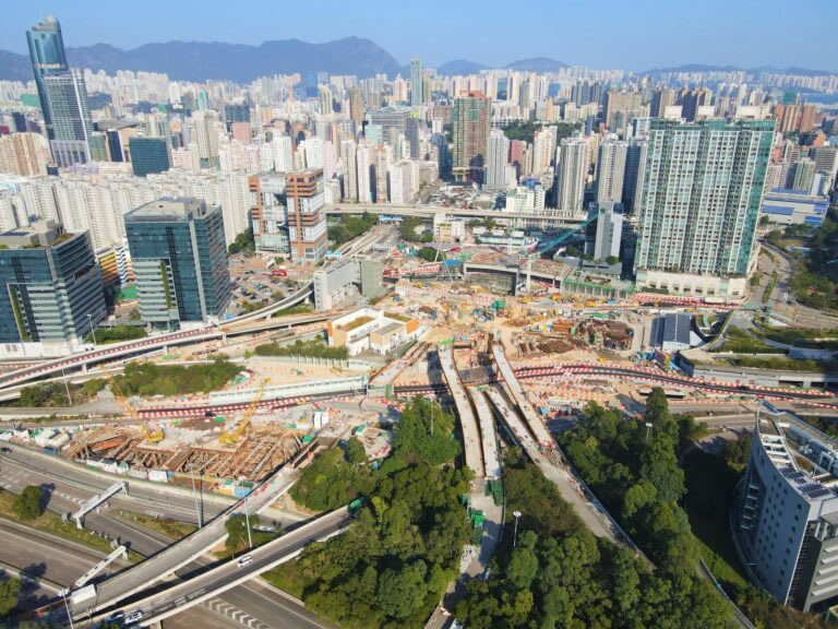 Aerial view of the Central Kowloon Route construction site in Hong Kong