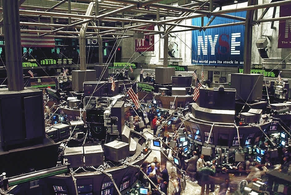 A bustling scene on the trading floor of the New York Stock Exchange