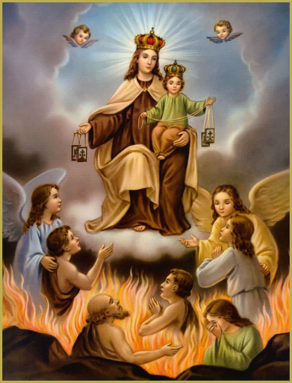 Our Lady of Mount Carmel with angels and souls in purgatory