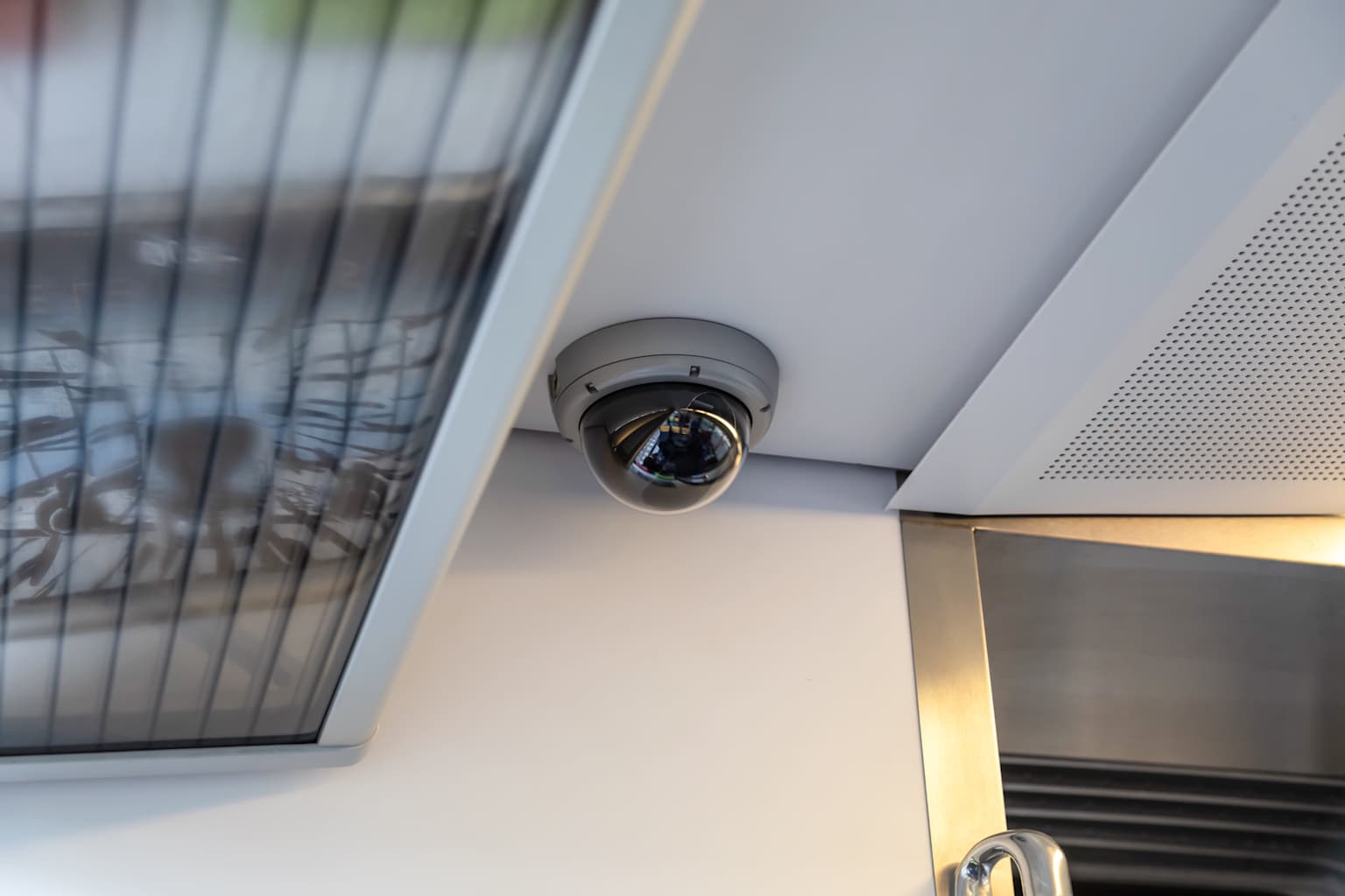 A dome surveillance camera installed in a store