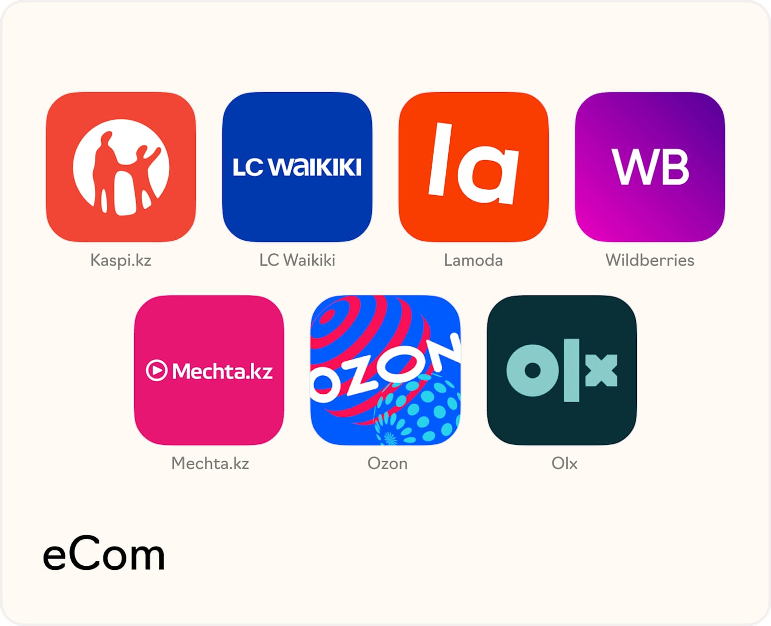 Logos of popular e-commerce mobile applications in Kazakhstan