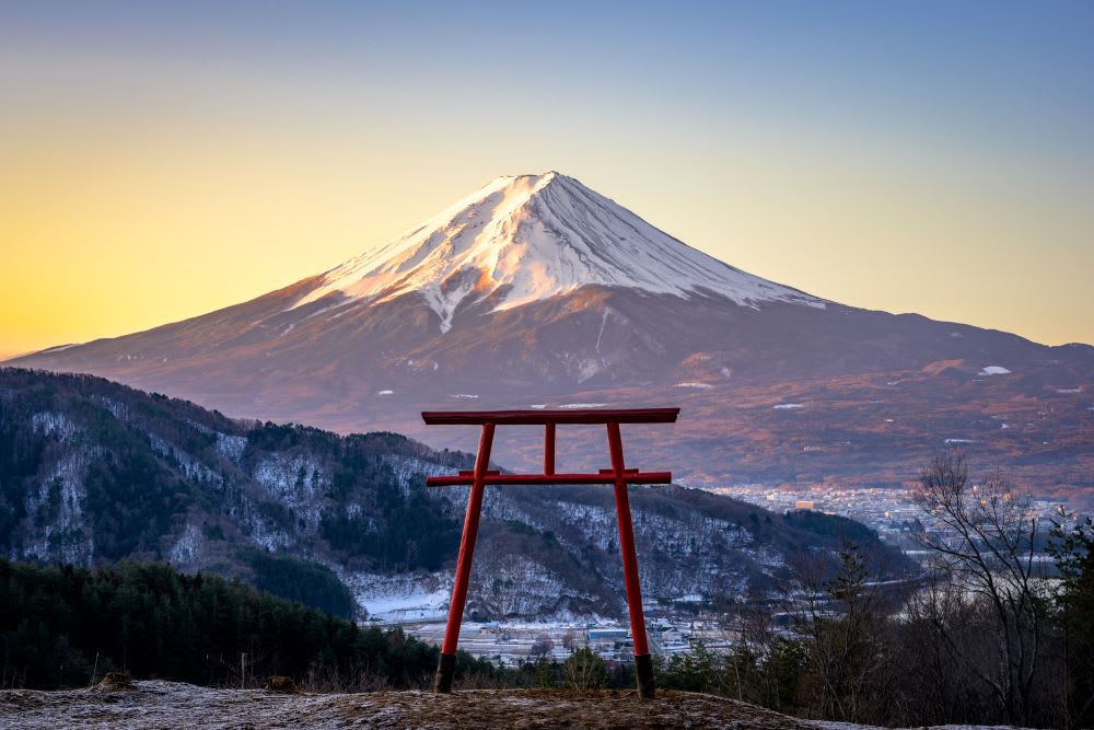 Mount Fuji with a traditional Torii gate