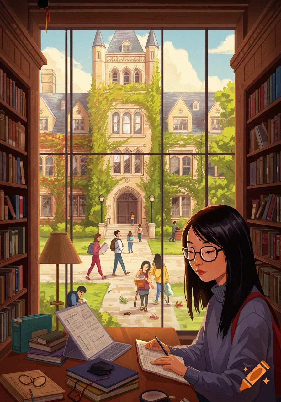 Student studying in library