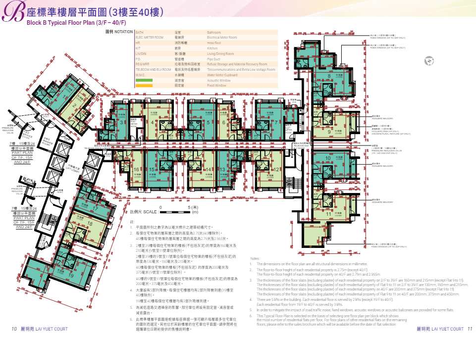 Typical floor plan for Block B (3rd to 40th floor) showing unit layouts and room designations in a Hong Kong residential development