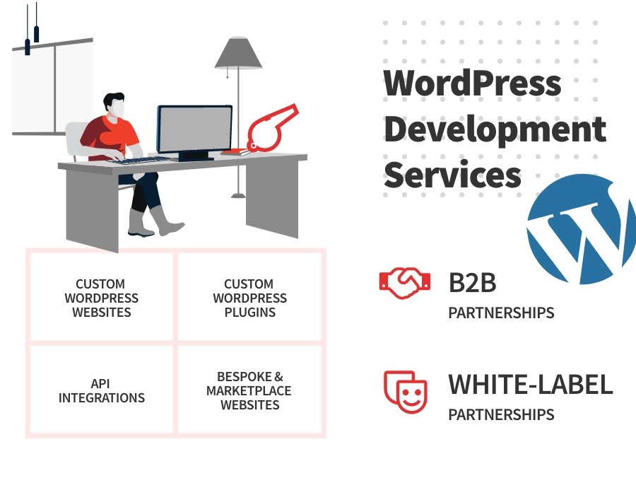 WordPress development services including custom websites, plugins, API integrations, and white-label partnerships for agencies