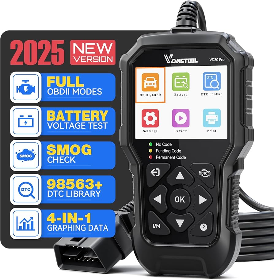 A VDIAGTOOL VD30 Pro OBD2 scanner, an essential diagnostic tool for checking vehicle electronic systems and components