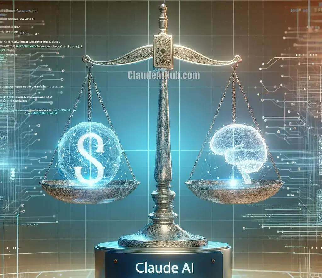 Balance scale symbolizing the ethical framework of Claude AI, balancing legal principles and artificial intelligence.
