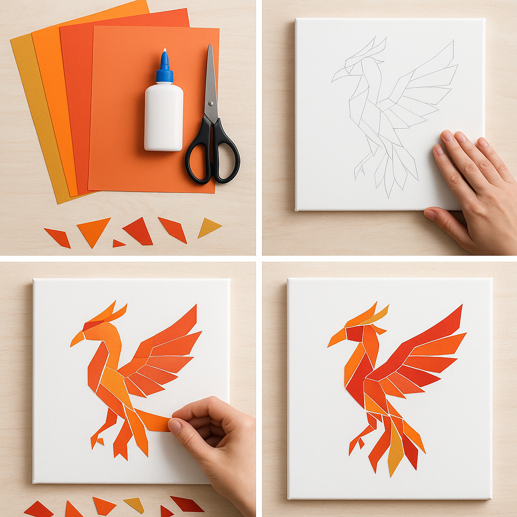 DIY phoenix wall art tutorial with paper craft materials