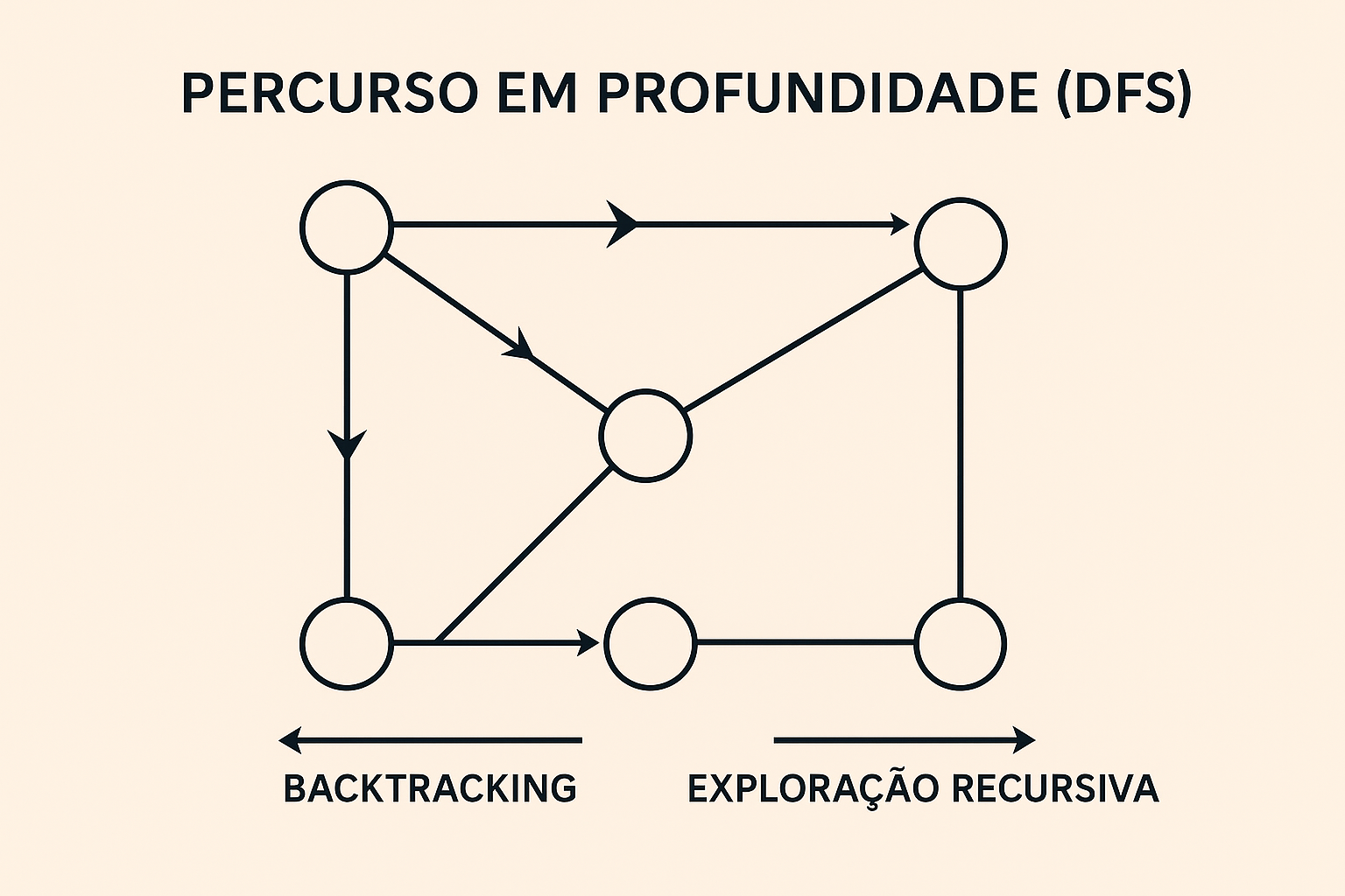 Ilustração da Busca em Profundidade (DFS) mostrando retrocessos