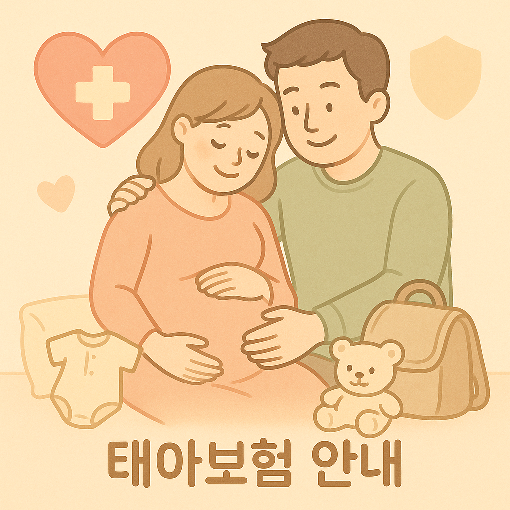 Illustration for 태아보험 blog post showing expectant parents and symbols of care