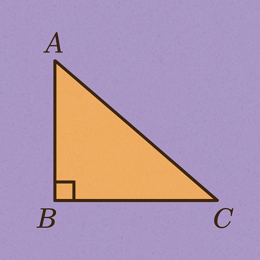 Colored image of right triangle ABC with ∠B = 90° and ∠A as reference angle