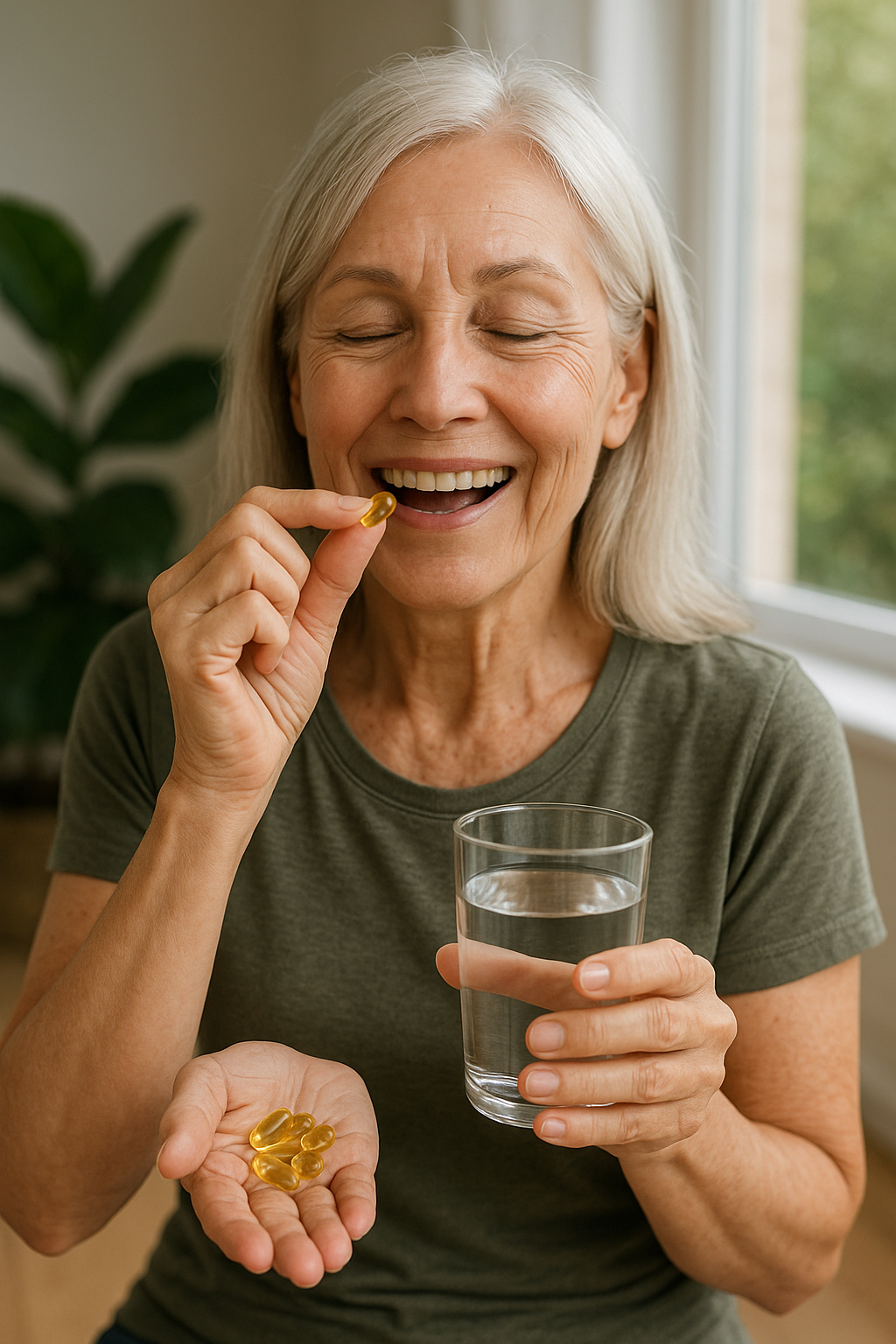 Healthy older adult embracing anti-aging interventions with vitamin D and NAC supplements